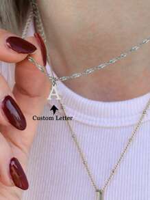 1pc Custom Letter Necklace, Stainless Steel Water Wave Chain Necklace Personalized Christmas Gift
