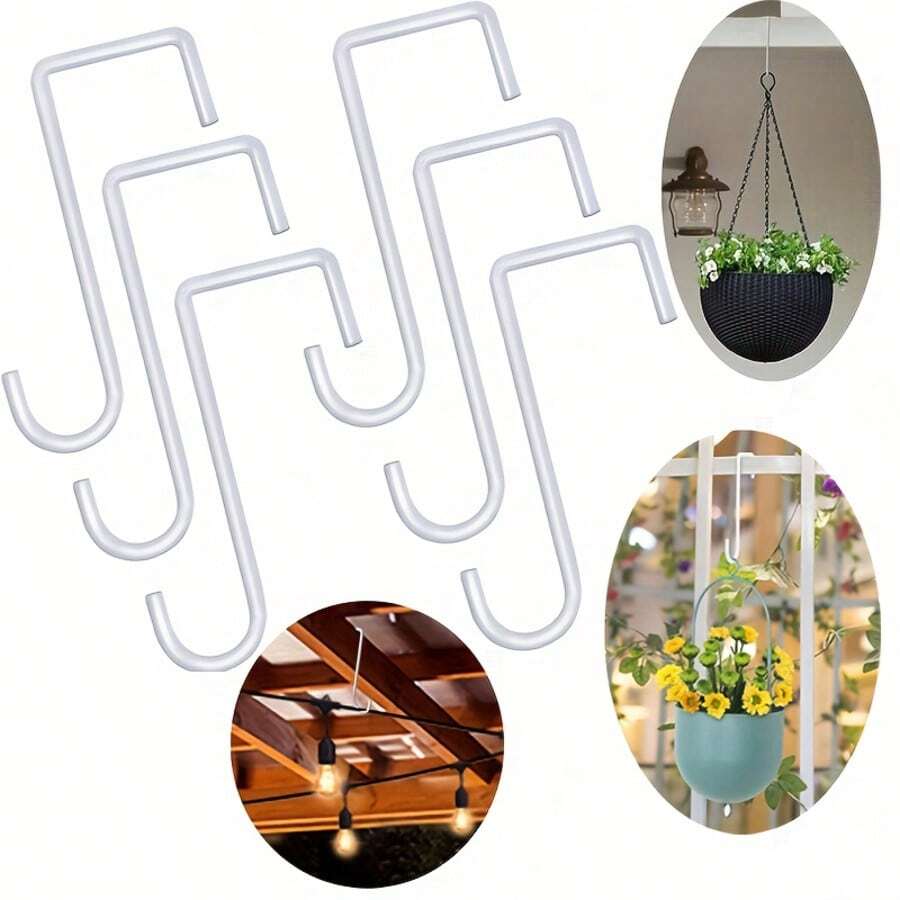 10 Pcs Fence Hooks Patio Hooks, Fence Hooks Hangers, Pergola Hooks Powder Coated Steel Rustproof Patio Fence Hangers For Hanging Plants, Planters, Bird Feeders, Lights, Indoor & Outdoor(White Or Black) - White - View 1