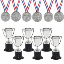 12 ميدالية بلاستيكية ذهبية مع شريط وكأس لرياضة، ألعاب ، عيد ميلاد، تخرج، حفل عائلي، عيد الأم، رأس السنة، عيد الأب، الفصل الدراسي
