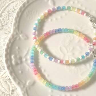 1 pieza Pulsera colorida con cuentas de ojo de gato de acrílico, diseño lindo para niñas