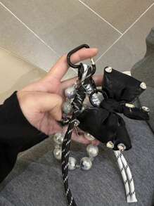 Yogodlns Original Exquisite Bag Pendant High-Grade Hand-Woven Rope Bow Beaded Rope Keychain Ins Mix Match Bag Pendant Maillard Style Designed Key Chain Charm Creative Long Tassel Keychain Luxury Pendant Keychain - Black - View 3