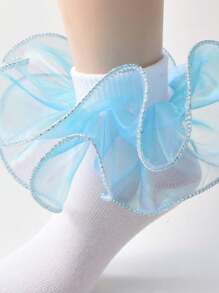 1 Pair Girls' Lace Frilly Dance Princess Formal Party Dress Socks - Blue - View 2