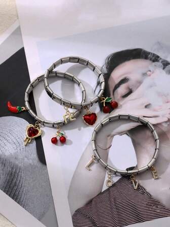 1 pièce Bracelet créatif mode punk Y2K en acier de titane simple avec lettre LOVE carrée en zirconium. Cadeau de bijoux pour dames, sœurs, couples. Convient pour tous les jours, fêtes, sorties, occasions festives. Bijoux rouges