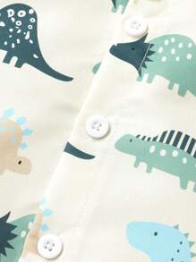 2pcs Casual Cute Baby Boy Clothes Set, Soft Comfortable Cartoon Dinosaur Print Shirt And Solid Color Sports Shorts Outfit, Baby Boy Clothing, Suitable For Daily, Vacation, Party, Outdoor