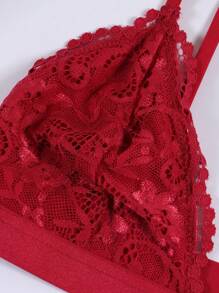 Women's Lace Trim Wireless Front Closure Bra, Floral Pattern Comfortable Lingerie - Red - View 8