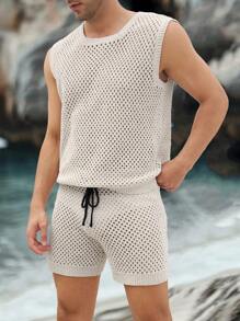 Men's Summer Beach Hollow-Out Tank Top & Shorts Set