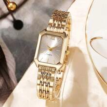 Fashion Ladies' Two Pieces Quartz Watch Series, Featuring A Stylish Square Case, Luxurious Gold Strap, Battery, And Accompanied By A LOVE Bracelet. The Perfect Casual Gift For Her Or Her Mother On Valentine's Day, Birthday, Or Christmas.