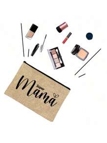 Letter "Mama" Printed Zipper Women'S Cosmetic Bag. The Best Gift For Mom, Bridesmaid Cosmetic Bag, Bridesmaid Gift Bag, Wedding Travel Washing Bag With Zipper, Bridesmaid Bag, Wedding Bride Shower Single Girls Proposal Party Gift,Mother's Day Gifts Makeup Travel Toiletry Organizer Essentials Gifts Storage Zipper Accessories Nail
