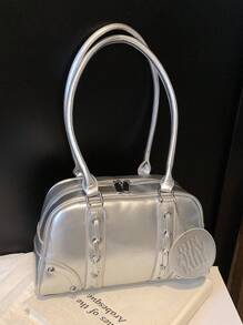 Bolso Boston de color block de nicho para mujer 2025 Nuevo bolso de bolos de alta gama con asa y bolso de hombro para viajeros