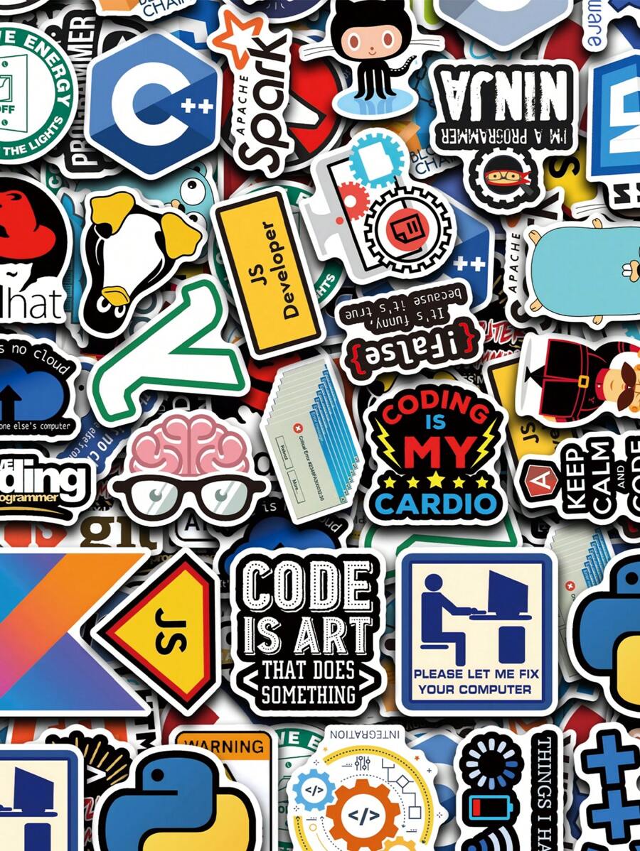 50pcs Programmer Sticker PVC Material, Such As Laptops, Mobile Phones, Water Bottles, Etc. The High Viscosity Design Ensures That The Sticker Is Firm And Not Easy To Fall Off.