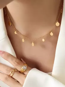 1pc Minimalist 18k Gold-Tone Stainless Steel Tassel Pendant Necklace, Suitable For Women