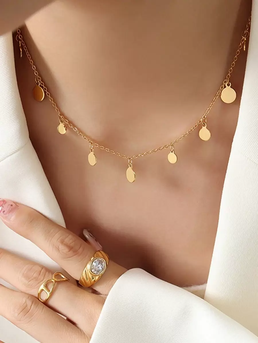 1pc Minimalist 18k Gold-Tone Stainless Steel Tassel Pendant Necklace, Suitable For Women