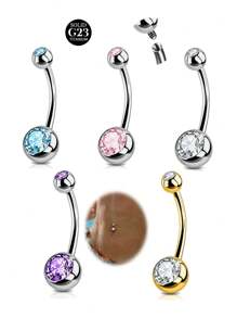 2PCS G23 Titanium Belly Button Rings 14G With Sparkling Cubic Zirconia Internally Threaded Navel Belly Piercing Curved Barbell Jewelry For Men Women Multiple Bar Lengths 6mm 8mm 10mm 12mm 14mm 16mm