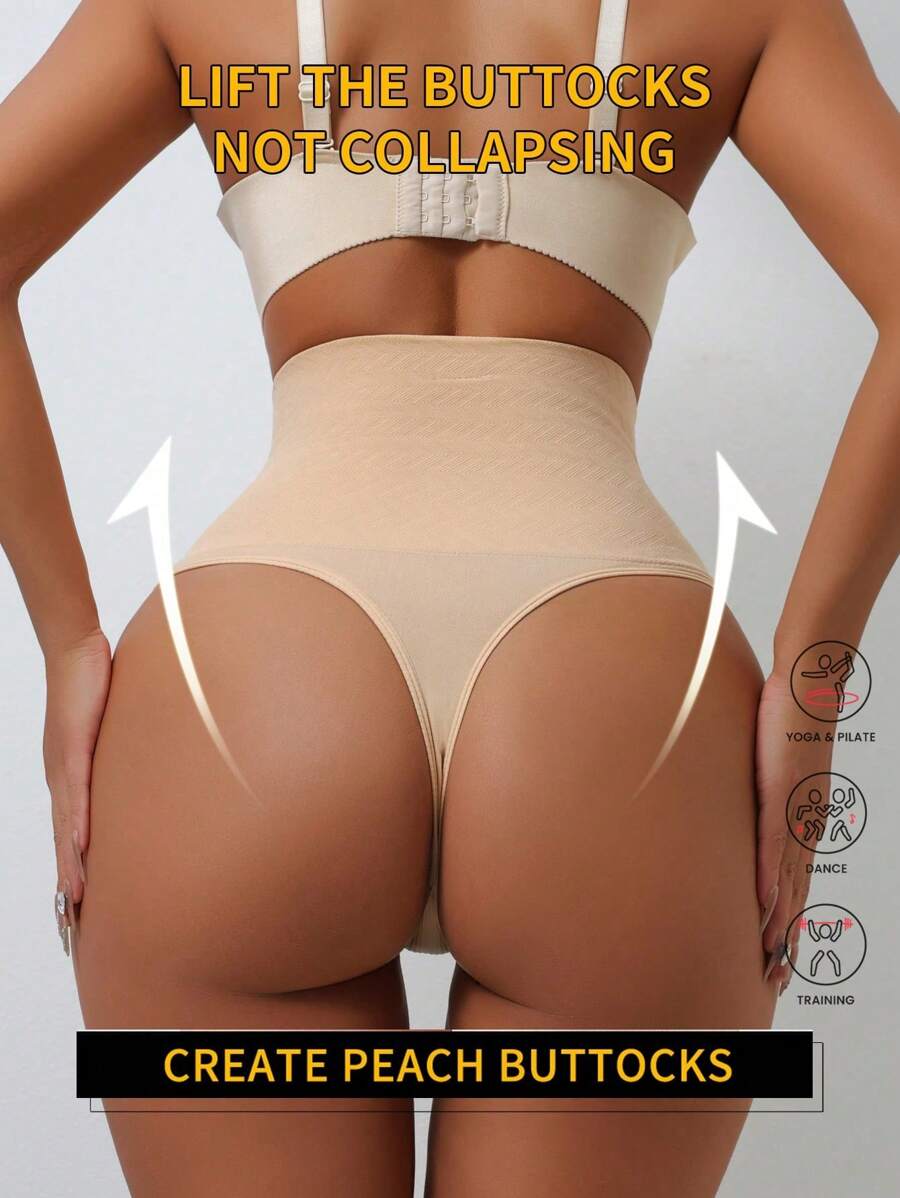 1 pezzo Perizoma a vita alta con controllo addominale per donna [Traspirante + Aderente], [Taglia piccola, si prega di ordinare 1-2 taglie in più per una vestibilità più ampia], Pantaloncini modellanti sportivi, Shapewear per vita scolpita, Pantaloncini sexy modellanti per sollevare il lato B - Albicocca - Visualizzare 1