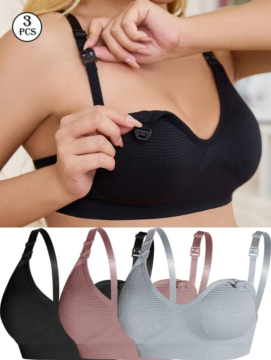 3pcs/Set Pregnant & Nursing Lace Wireless Seamless Breastfeeding Bras, Comfortable Supportive Maternity Bras - Multicolor - View 1