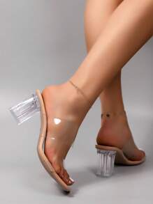 Sandalias de tacón grueso transparentes de moda de verano para mujer, con tiras, sexy, de tacón alto y punta abierta