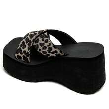 Platform Wedge Sandals With Wide Double Straps In Leopard - LEOPARD - View 3