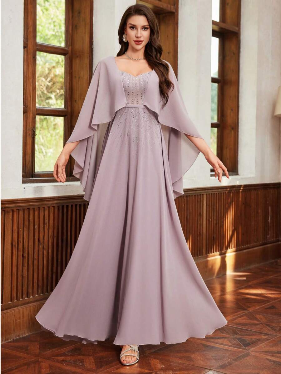Embroidered Women's Chiffon Long Robe Dress With Short Sleeves, Casual And Simple,Party Dress,Gown,Formal,Evening,Wedding Guest