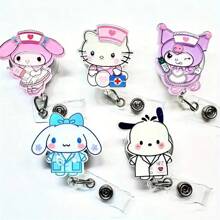 Sanrio (Autorizzato) Fermaglio per badge acrilico PMMA con micro sigilli di personaggi Sanrio dottore, infermiera, insegnante: adatto per i miei amati e divertenti personaggi Romika, regolabile