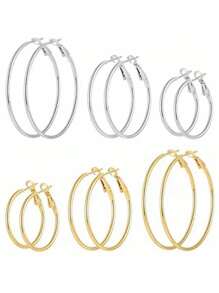12pcs/Set Simple Round Shape Hoop Earrings, Fashionable Exaggerated Geometric Circle Design Jewelry Suitable For Women's Daily Wear