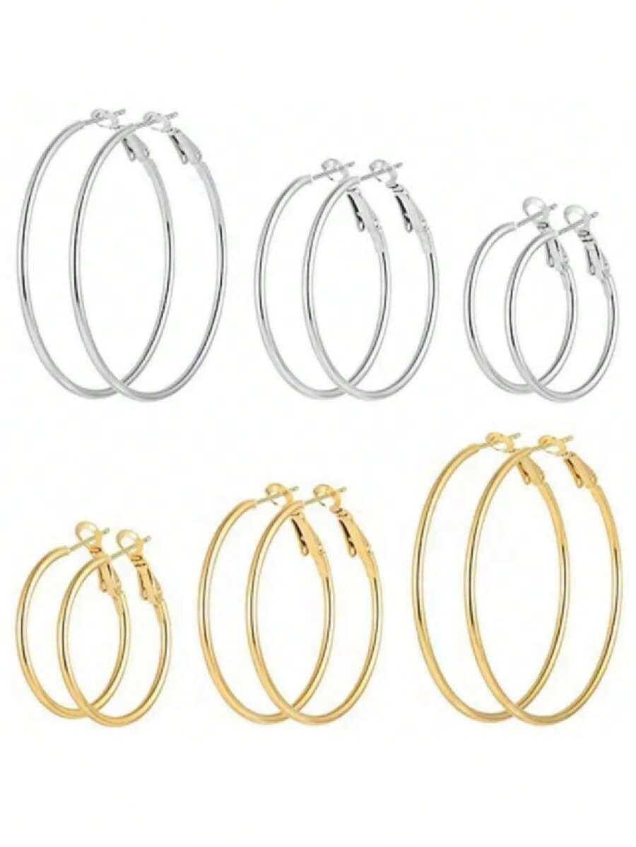 12pcs/Set Simple Round Shape Hoop Earrings, Fashionable Exaggerated Geometric Circle Design Jewelry Suitable For Women's Daily Wear