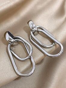 1Pair Double Circle Square Earrings Golden Dangle Earrings For Women Stainless Steel Earrings For Daily Party Birthday Christmas Jewelry Gifts