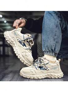 Zapatos informales transpirables, Zapatos de los hombres de tenis,Malla transpirable de moda para hombres con puntera redonda y cordones,  zapatos casuales con suela antideslizante, adecuados para caminar,  ir al trabajo, mocasines para hombres ligeros y cómodos - Beis - Ver 5