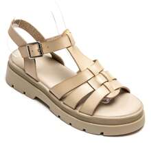 Sandal đế bằng nữ với quai chéo và khóa điều chỉnh, đế xuồng. - Màu be - Xem 2