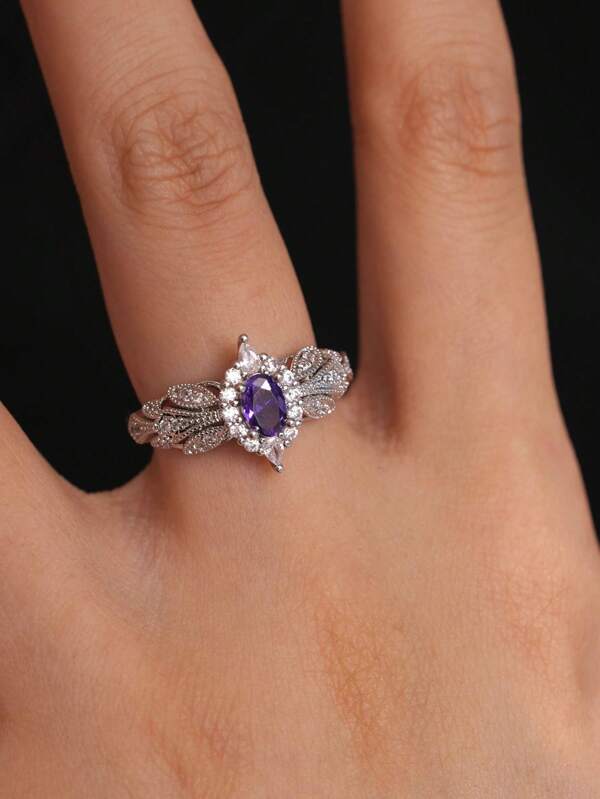1 Peça Anel de Prata Esterlina S925 de Luxo com Elegante Pedra Roxa Micro-Incrustada, Adequado como Presente de Casamento para Mulheres