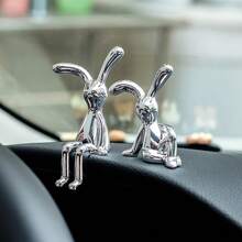 3/6pcs Mini Rabbit Statue Set, Nordic Style Long Ear Rabbit Decor, Plastic Silver, Includes 3 Standing And 3 Laying, Suitable For New Year, Car And Home Decor, Indoor Use, Living Room Decoration