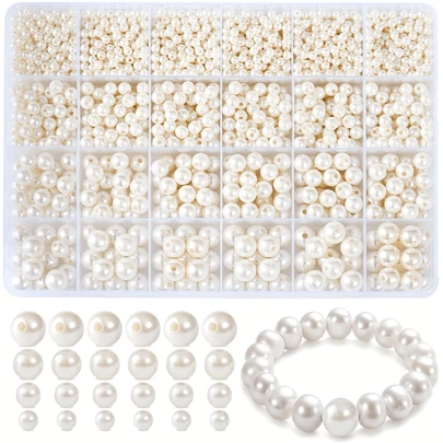 约 1080 件多规格人造珍珠圆珠手链制作套件，适用于 DIY 手链、项链、耳环、工艺品制作、花瓶填充物