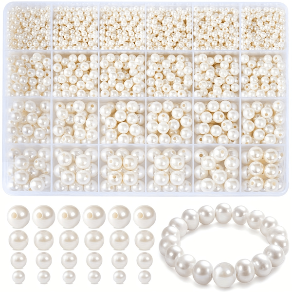 Ongeveer 1080 stuks Multi-Specificatie Faux Parel Ronde Kralen Armband Maakset, Voor DIY Armbanden, Kettingen, Oorbellen, Ambachtelijk Maken, Voor Vaasvullers
