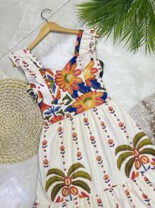 Long Dress PRINTED With Lining In CREPE Fabric, Beautiful And Fashionable - Beige - View 4