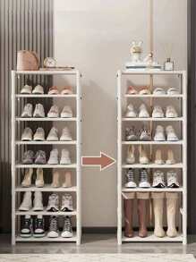 8 Tiers Narrow Shoe Rack Vertical Shelf Stable Organizer Space Saving Storage Cabinet Sturdy Easy DIY Non-Woven Fabric Metal Freestanding Shelves For Closet Entryway Hallway Bedroom