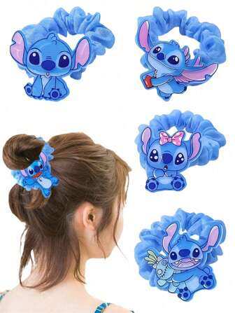 Disney 1/5 pièces Élastique à cheveux en acrylique Stitch Disney avec coiffure mullet, accessoire cheveux mignon pour filles