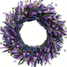 24 Inch Purple Lavender Flower Wreath - Contemporary Farmhouse Rustic Indoor/Outdoor Door Decor, No Electricity Needed, Durable Foliage For Front Door, Porch, Living Room, Bedroom, Rustic Farmhouse Decor