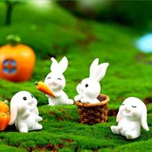 4pcs Micro Landscape Cartoon Cute Animal Rabbit, Carrot, Rabbit Basket, Small House Resin Accessories - Desktop Decor, Easter Decorations, Party Decor