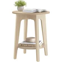 Side Table, Small Round End Table With Lower Shelf, Nightstand For Small Spaces, Living Room, Bedroom, Natural Beige ULET283N01 - Natural Beige - View 2