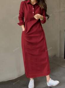 Spring And Autumn New Fashion Elegant Lapel Button Long Sleeve Women's Arabic Dress
