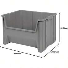 3-Pack 15-Inch X 20-Inch X 12-1/2-Inch Gray Stak-N-Store Heavy Duty Stackable Open Front Plastic Storage Container Bins