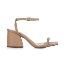Kit 2 Sandalias Moda Feminina Napa Salto Médio Grosso 7cm - Preto + Avelã - Visão 2