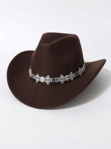 1pc Women New Cowboy Hat With Chain Decor, Fashionable European & American Style, Suitable For Daily Wear, Party, Club, Travel, Photography, All Season - Top Hat - View 8