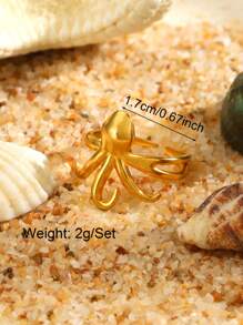 1pc Gold Stainless Steel Octopus Shaped Open Ring, Fashionable & Casual, Suitable For Women's Daily, Vacation, Travel, Holiday Wear
