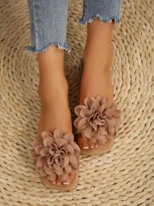 New Plus Size Women Casual Cute Floral Open Toe Flat Sandals Comfy Slip On Beach Slippers