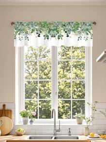 1pc Spring Green Eucalyptus Leaves Valances Watercolor Plants Rod Pocket Short Curtains 54.3*17.7 Inches Kitchen Bathroom Living Room Bedroom Window Treatments Decoration Supplies Soft And Durable