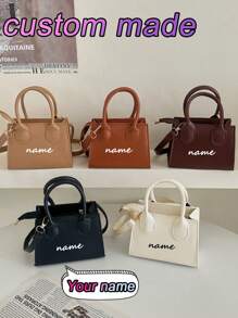 1pc Pu Zipper Closure, Customizable Text, Name, Fashionable Niche Design, Simple Mini Handbag, Small Square Bag, Korean Version, Versatile Small Crossbody Bag, Shoulder Bag, Casual And Comfortable Adjustable Shoulder Strap, Smooth And Long Style, Versatile And Not Picky, Suitable For Daily Use, Suitable For Girls' Daily Shopping And Travel - Solid Color Handbag - View 2