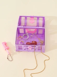 1pc Girls' Makeup Case Jewelry Box Trinket Box Cosmetic Box Coin Purse - Purple - View 5