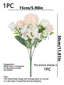 1/3 件人造牡丹花丝绸玫瑰花束假绣球花适用于春秋季装饰婚礼花瓶适用于家庭、餐厅、厨房、卧室、房间装饰、母亲节、父亲节、复活节、节日生日派对配件、户外花园装饰 - 球菊花束-香檳色 - 查看 2