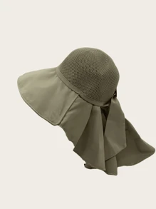 1pc Women's Solid Color Hollow Out Bowknot Sunscreen Versatile Shawl Cap, Suitable For Fashionable Commuting - Bucket Hat - View 4