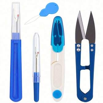 5pcs Blue Sewing Seam Ripper Set - Stainless Steel Thread Cutter, Seam Ripper And Threader, Easily Remove Stitches, Thread Puller